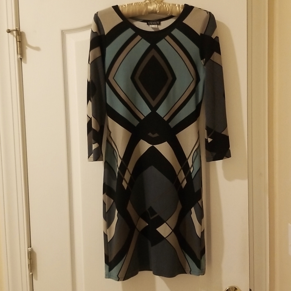 Venus geometric print fitted dress